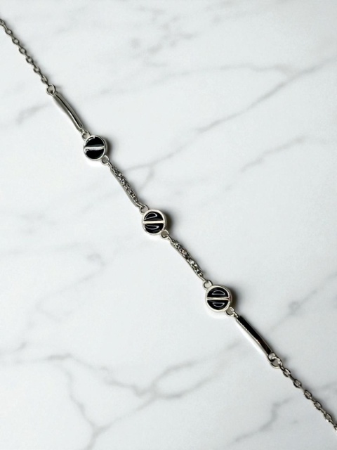 Bransoletka Z Cyrkonią I Czarnymi Akcentami 20cm