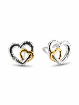 Kolczyki Dwa Serca Z Cyrkonią