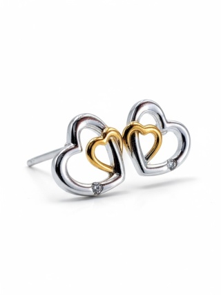 Kolczyki Dwa Serca Z Cyrkonią