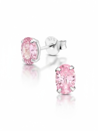 Kolczyki Sztyfty Owalne Z Cyrkonią - Różowe