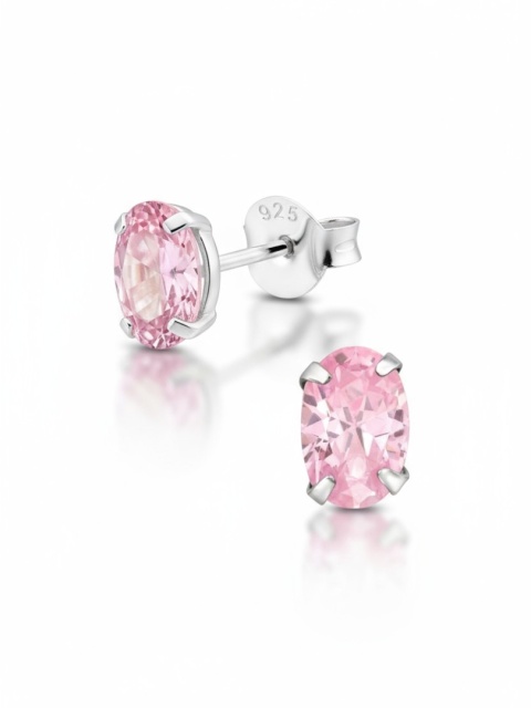 Kolczyki Sztyfty Owalne Z Cyrkonią - Różowe