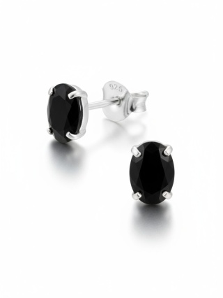 Kolczyki Sztyfty Owalne Z Cyrkonią - czarne