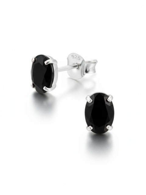 Kolczyki Sztyfty Owalne Z Cyrkonią - czarne