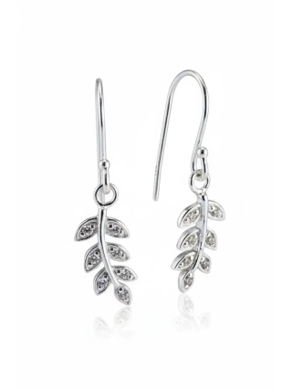 Kolczyki Wiszące Listki Z Cyrkonią