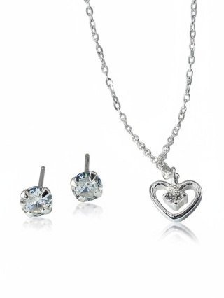Komplet Kolczyki i Naszyjnik Serce Z Cyrkoniami