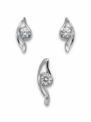 Komplet Srebrny Łezka Z Cyrkonią Sztyfty