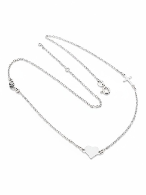 Naszyjnik Serce Krzyżyk I Skrzydełko 45cm