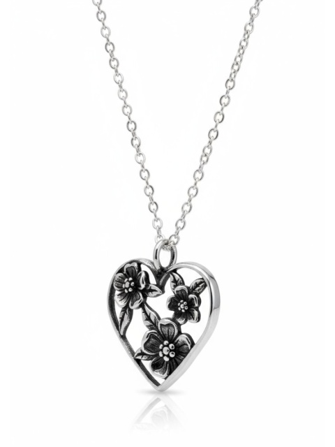 Naszyjnik Serce Z Oksydowanymi Kwiatami