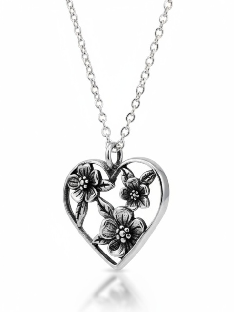 Naszyjnik Serce Z Oksydowanymi Kwiatami