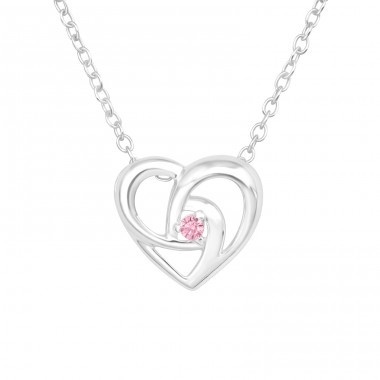 Naszyjnik Serce Z Różową Cyrkonią