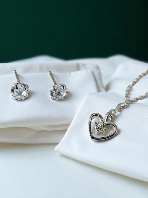 Komplet Kolczyki i Naszyjnik Serce Z Cyrkoniami